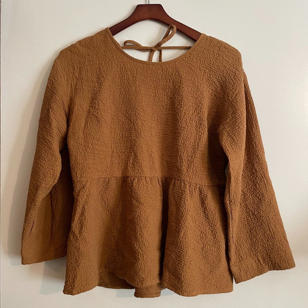 Madewell Peplum Open-Back Top small Toffee NWOT